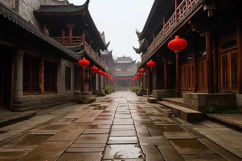 影视城仿古中式庭院青石板路
