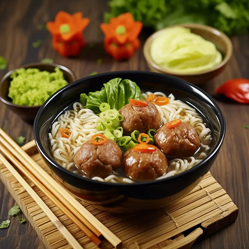 木底上的牛肉丸粉