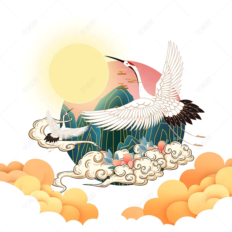 大气中国风山水工笔风国朝风画仙鹤国潮
