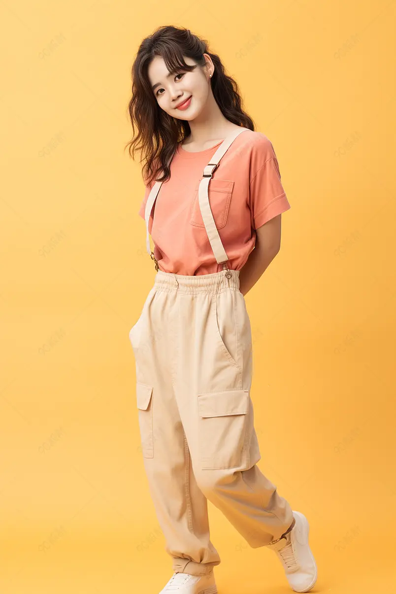 穿背带裤的活力元气少女