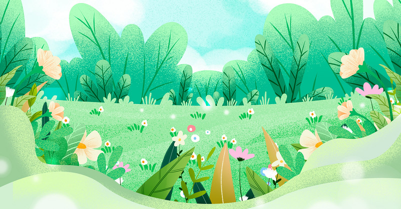 清新绿植手绘插画护肤品化妆品海报背景