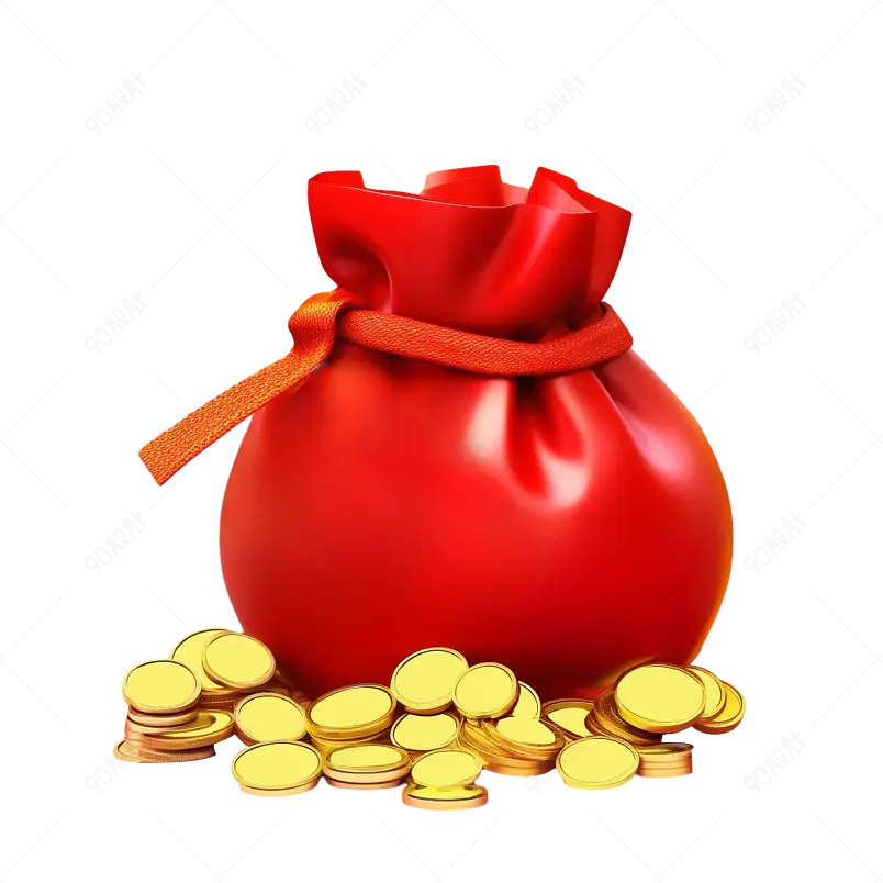装满金币的红色百宝袋中国风元素