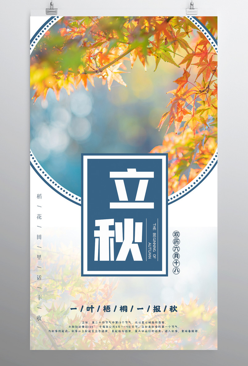 立秋节气简约大气秋季枫叶景色24节气平面海报