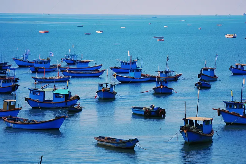 越南美奈渔村海洋捕捞船只