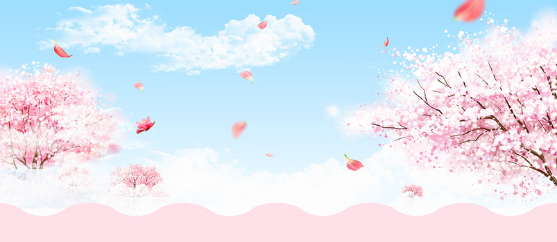 小清新简约天空浪漫樱花精品女装海报背景图
