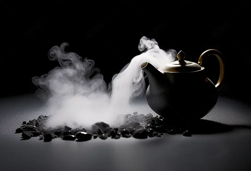 烟雾缭绕的陶瓷茶具静物
