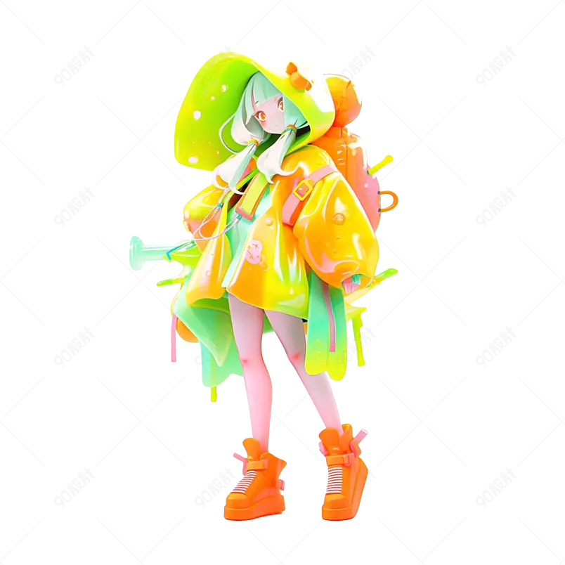 3D卡通立体动漫女孩多巴胺女孩