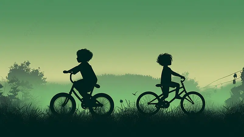 清晰的摄影图高清的图片海报设计背景广告设计素材元素剪影乡间骑自行车的小孩