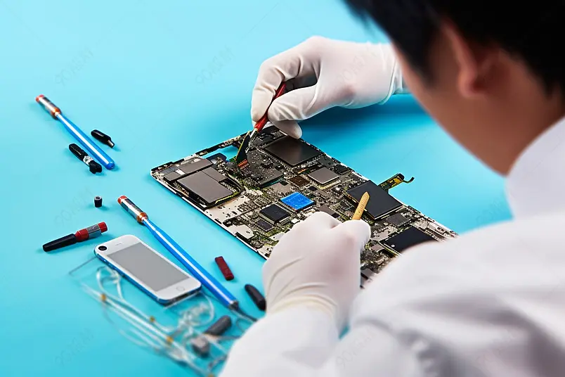 图片海报设计背景广告设计素材元素维修工人在修理手机