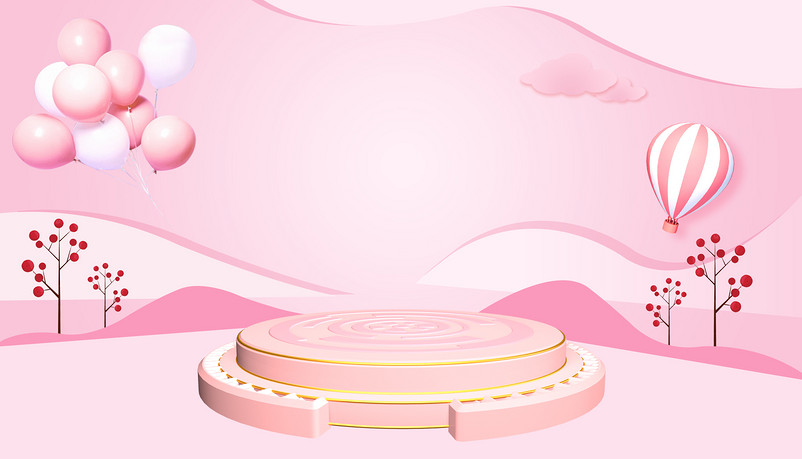 粉色渐变立体空间创意可爱女鞋箱包海报背景
