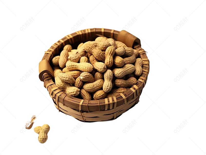 实拍黄灰色柳条篮子带壳花生摄影元素