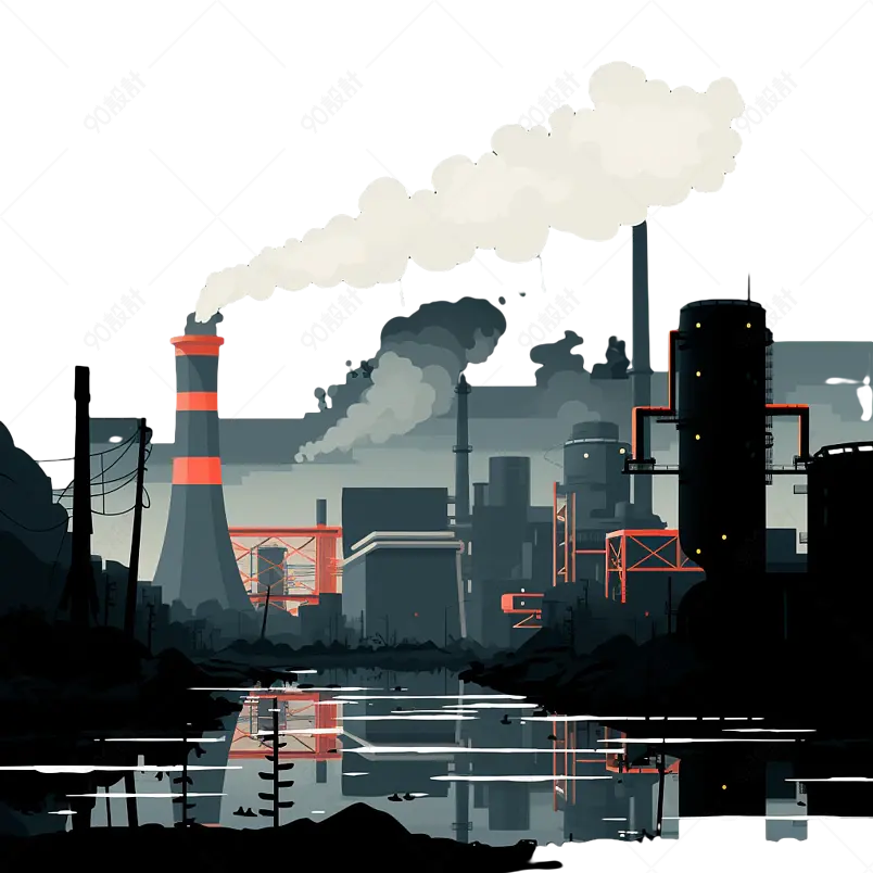 排放废弃烟雾的工业厂手绘插画图