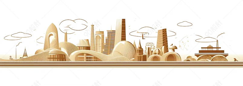 金色鎏金线条城市建筑纹理装饰元素