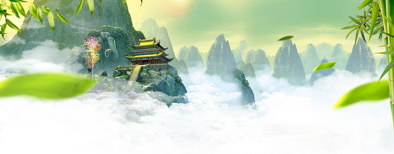 绿色清新云雾风景食品茶叶海报背景
