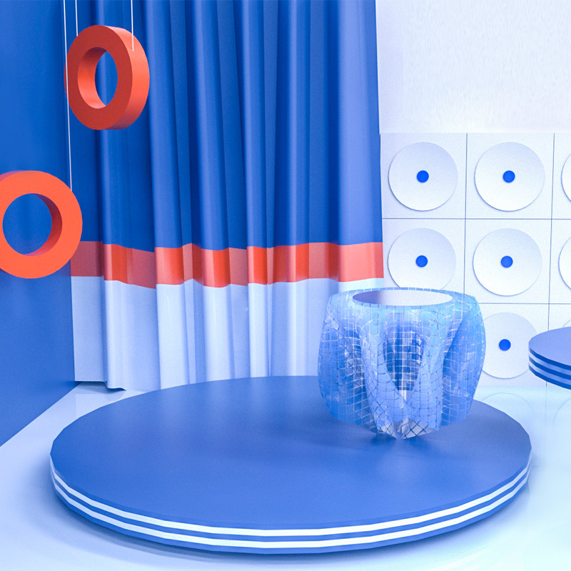 蓝色时尚c4d摄影空间展台化妆品主图背景