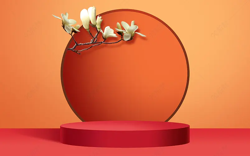 中国风红色喜庆产品展示台空间背景