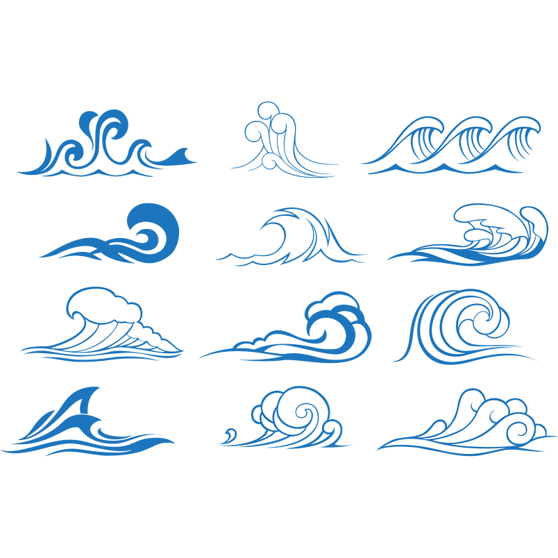 蓝色海浪浪花动感矢量高清中国风日系古典