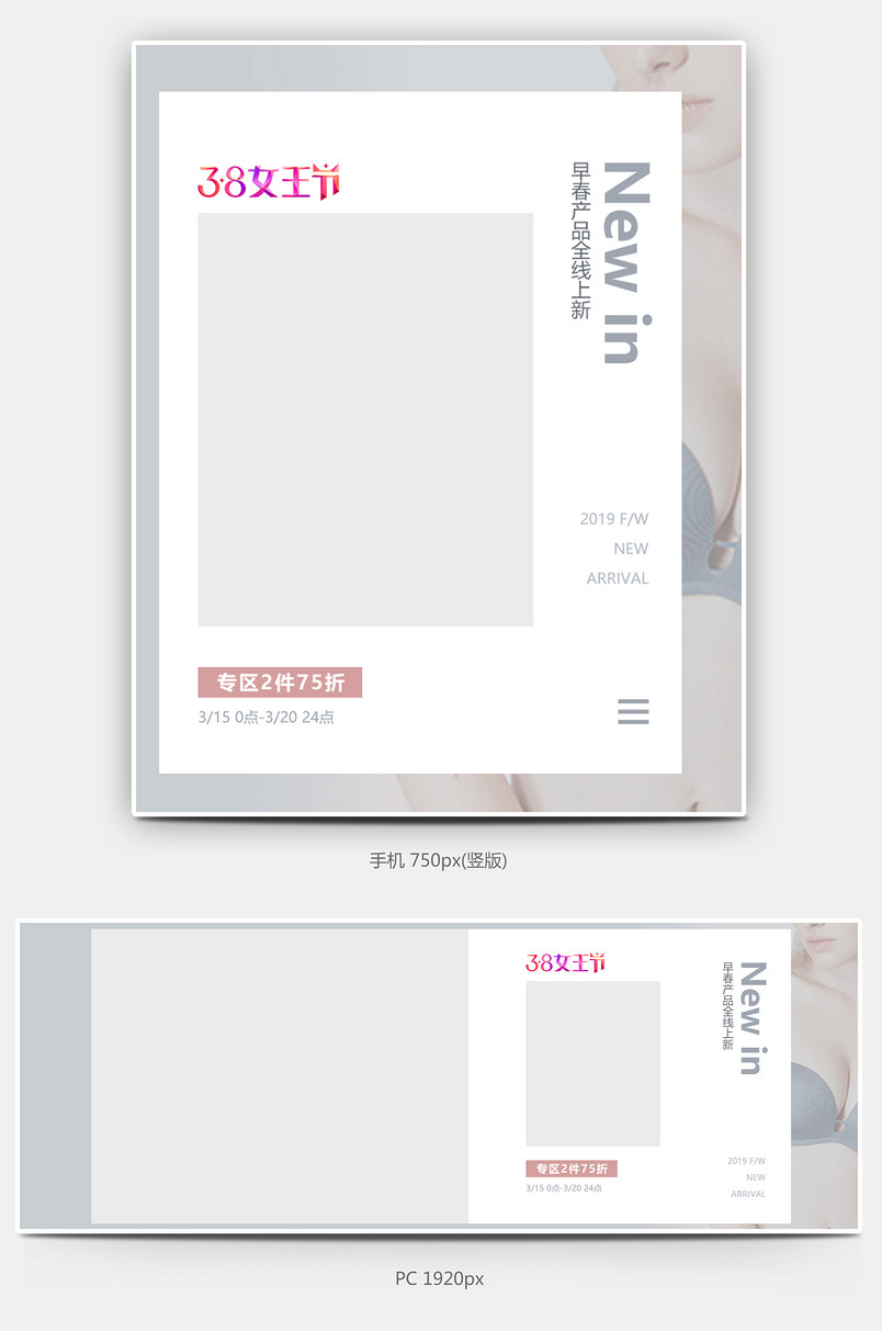 2019三八女王节妇女节冷淡风高冷春季时尚优雅内衣全屏海报