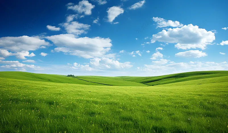 蓝天空下绿青新草地草原土地活力阳光场地天堂太阳天空国家农业