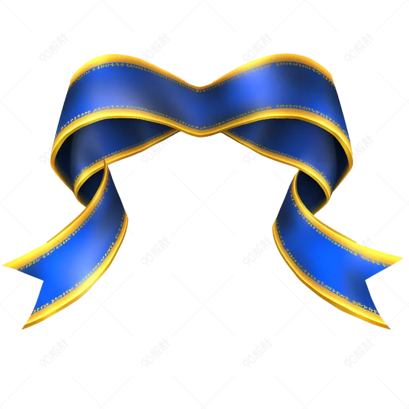 蓝色金边彩带丝带复杂点断式装饰免扣元素