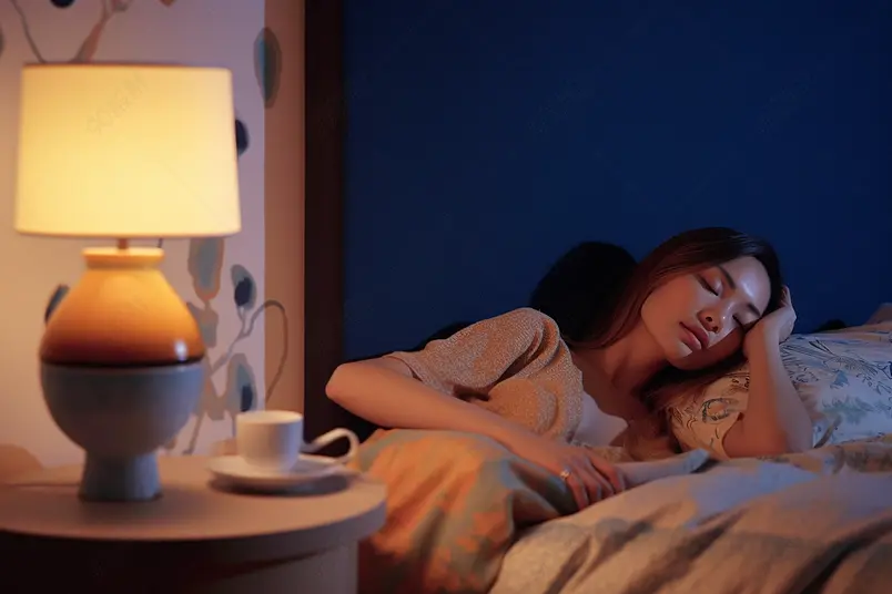 清晰的摄影图高清的图片海报设计背景广告设计素材元素夜晚睡觉的年轻女性和水杯