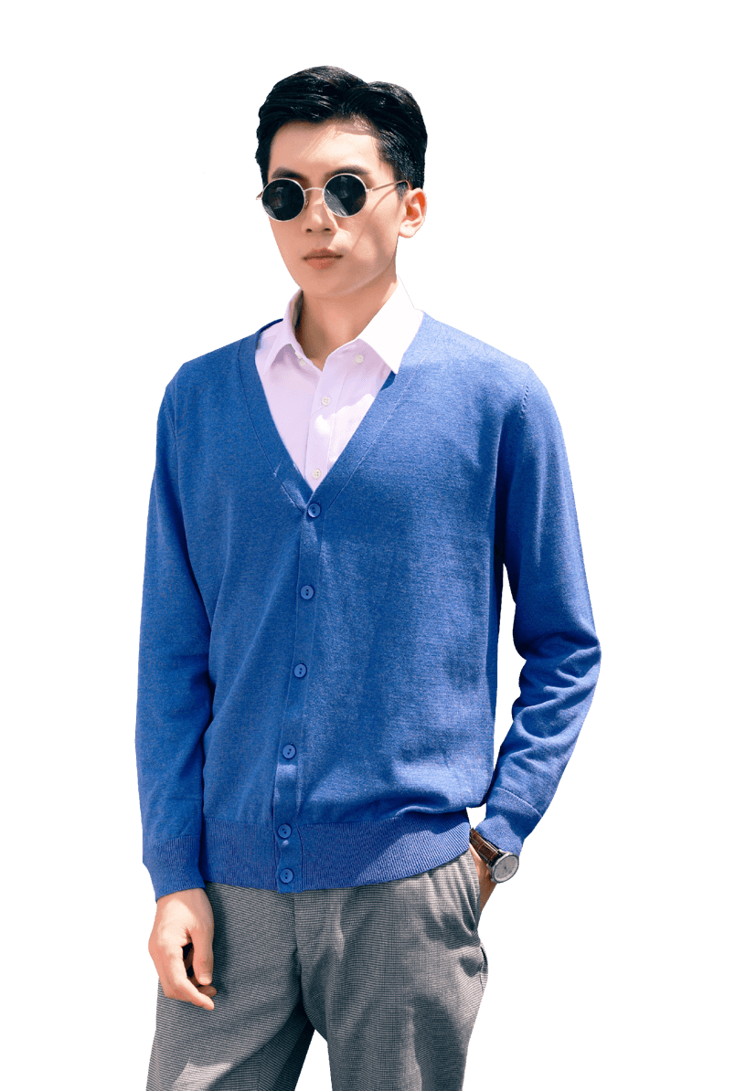 秋装蓝色毛衣白衬衫男帅气时尚男模特男生