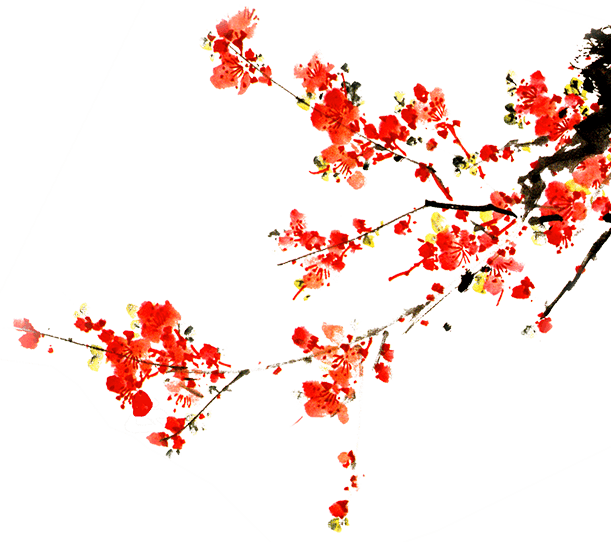 红色水墨国画梅花腊梅