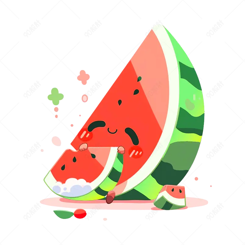 手绘可爱的西瓜卡通笑脸表情西瓜水果