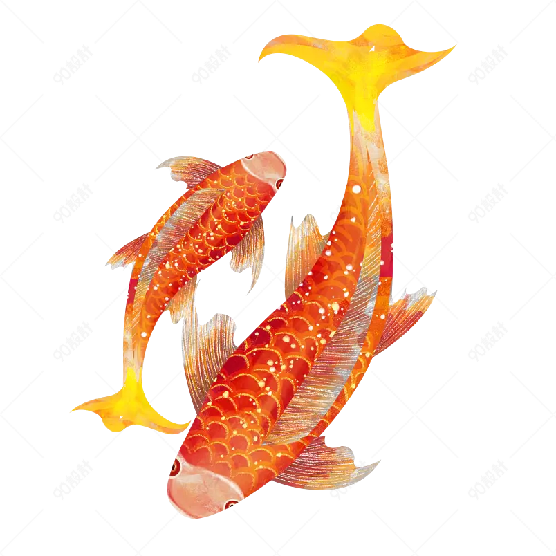 中国风国潮手绘插画游鱼装饰元素