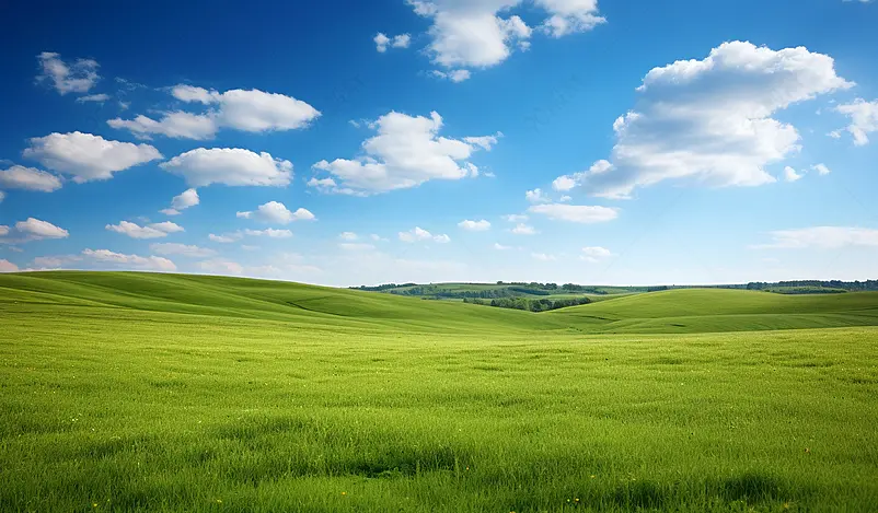 蓝天空下绿青新草地草原土地活力阳光场地天堂太阳天空国家农业