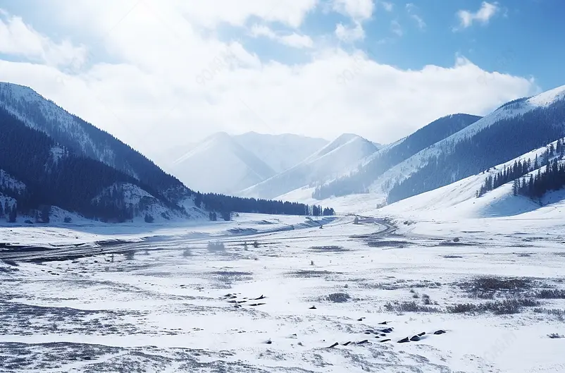 新疆禾木村雪景风光