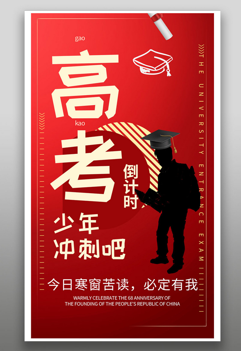 红色背景简约高考冲刺平面海报