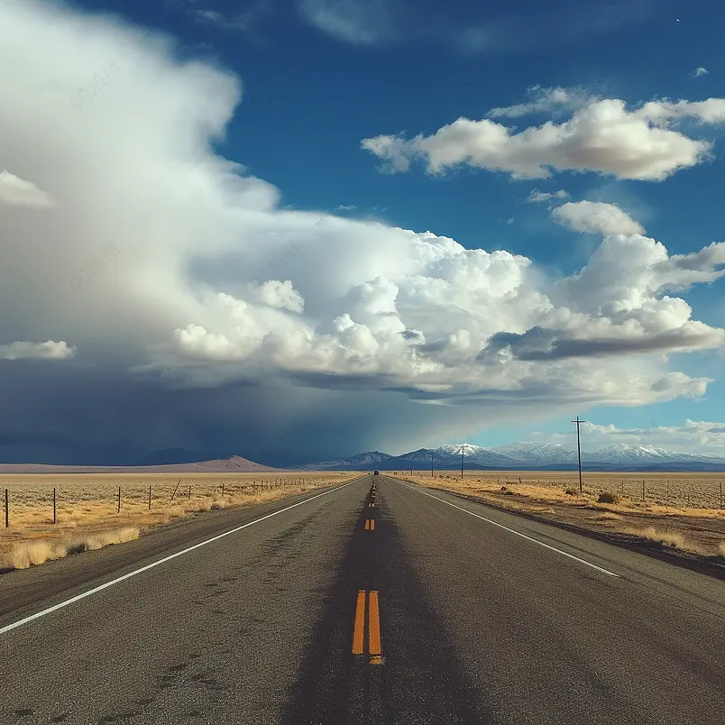 美国，内华达州，温尼姆卡，通往地平线上白云的高速公路