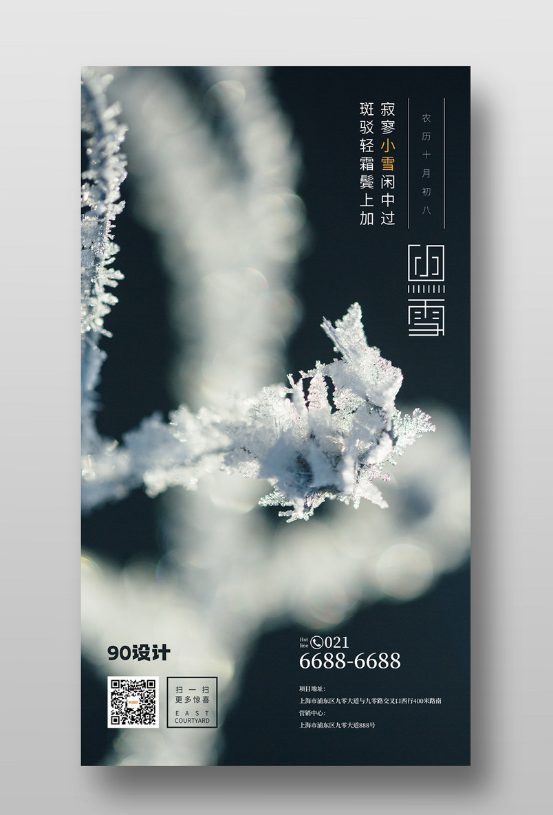雪花大气节气传统节日中华24节气小雪手机宣传海报