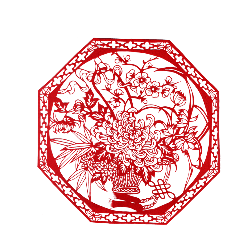 中国红色剪纸剪影