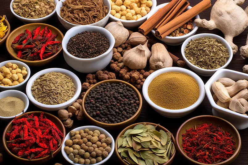 整齐排列的海底捞麻辣香料美食食材调味料摄影