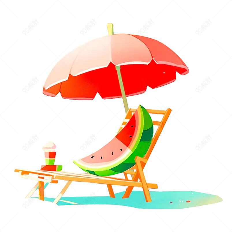 夏日海边度假休憩躺椅解暑西瓜果汁多巴胺元素