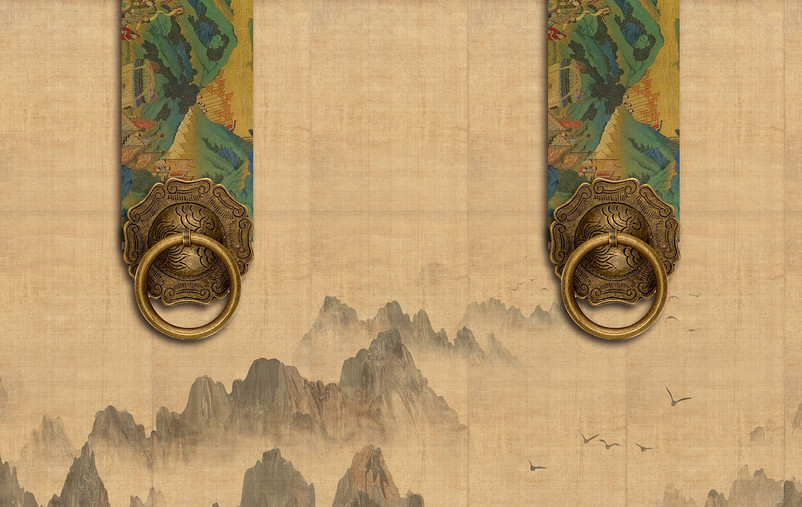 复古宣纸做旧质感中国风山水背景
