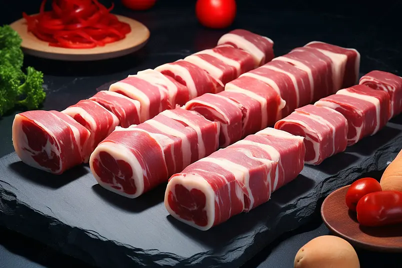 清晰的摄影图高清的图片电商产品拍摄美食美味食物石板上的一排肉