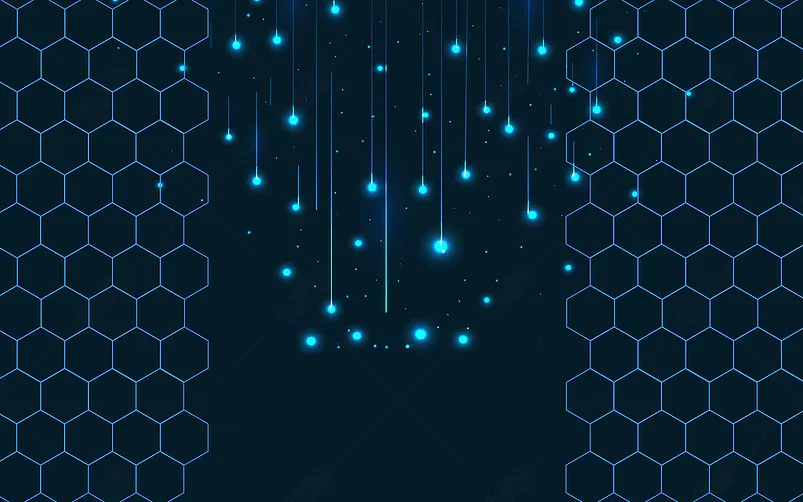 蓝色六边形网格光束星空大气科技背景