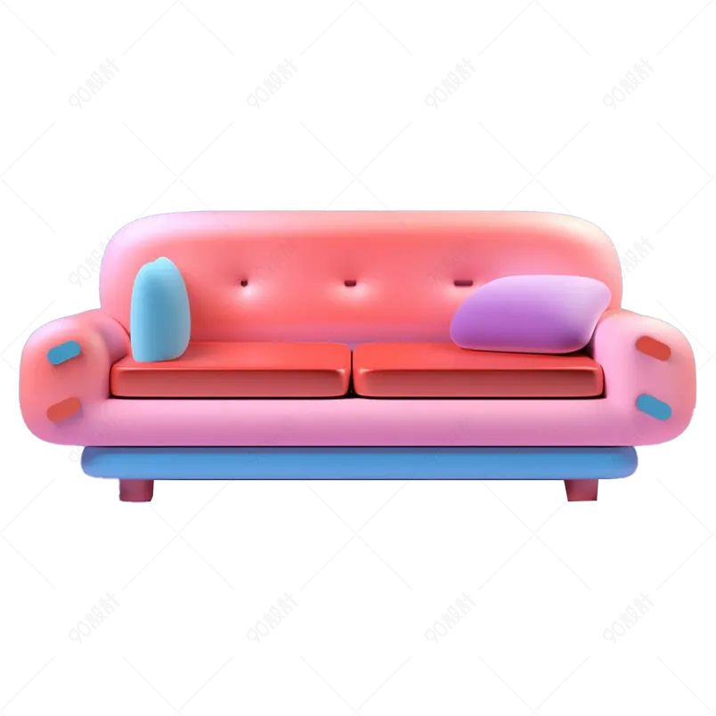 红色简约皮质质感沙发客厅家具家居3D渲染立体免扣素材图