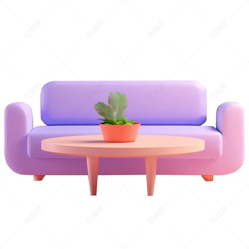 紫色简约皮质沙发客厅室内家居家具3D渲染立体免扣素材图