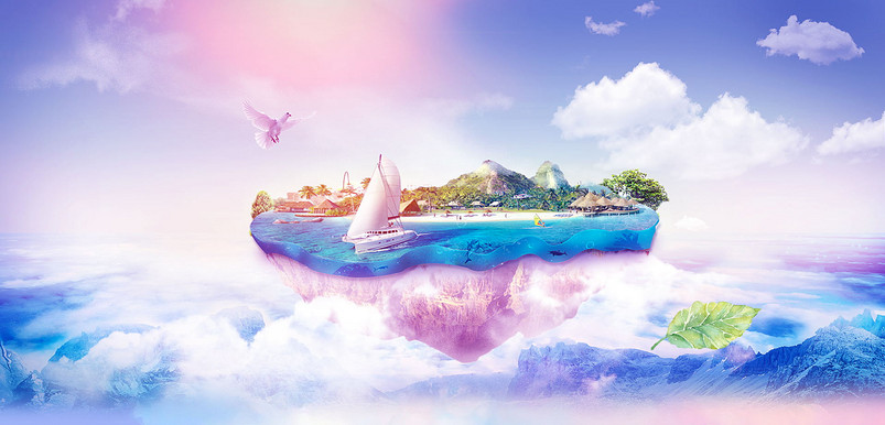 蓝色渐变天空创意海岛旅游夏季女装海报背景