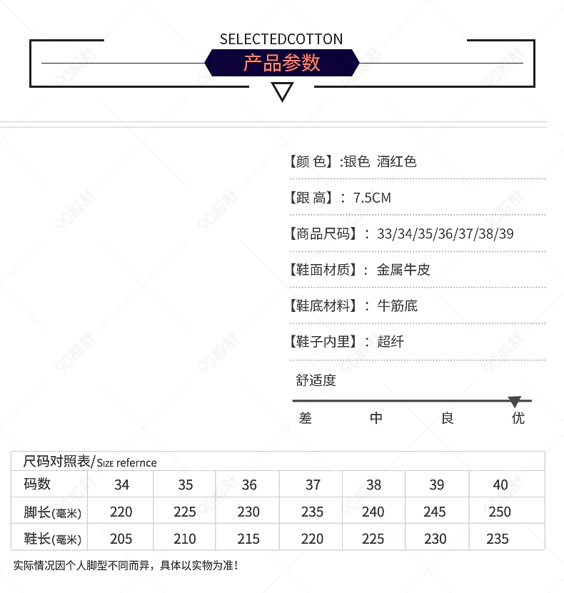服装牛皮鞋产品信息尺码表参数图sku图
