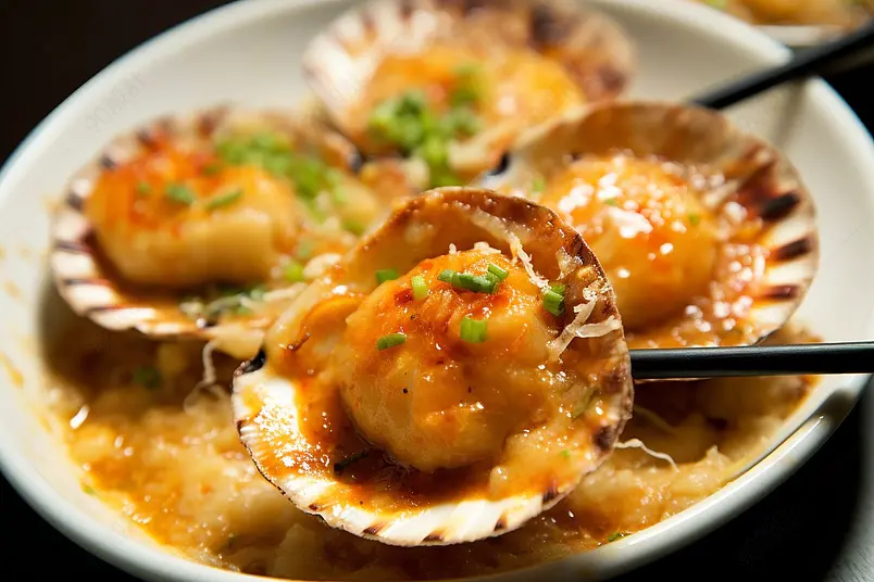 蒜蓉粉丝扇贝肉海鲜水产扇贝实拍摄影图