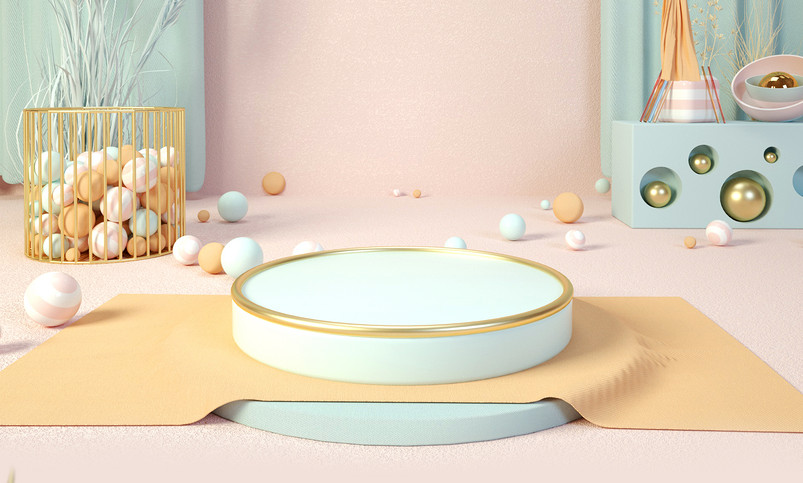 浅色马卡龙色C4D创意时尚拼接珠宝首饰海报背景