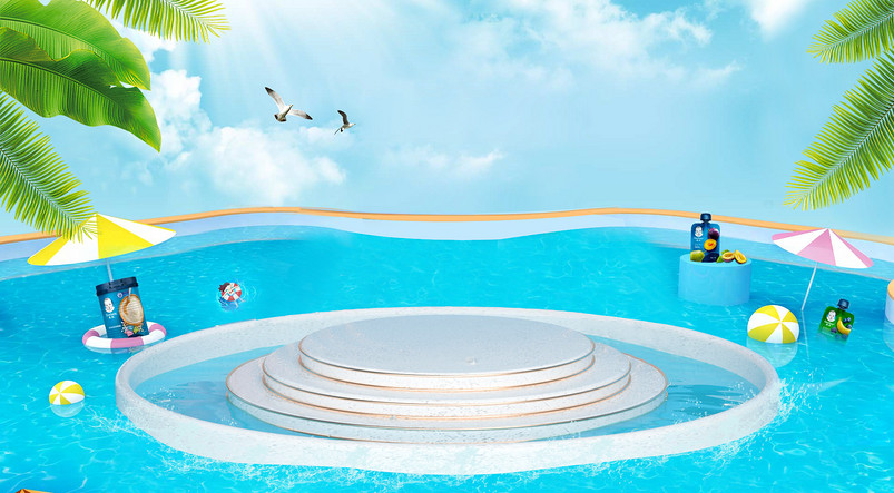 蓝色小清新水波纹阶梯展台母婴用品海报背景