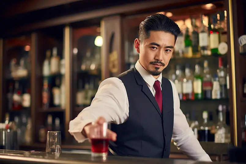 帅气调酒师调制鸡尾酒形象