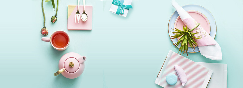 浅蓝色小清新简约纯色餐桌食品海报背景图