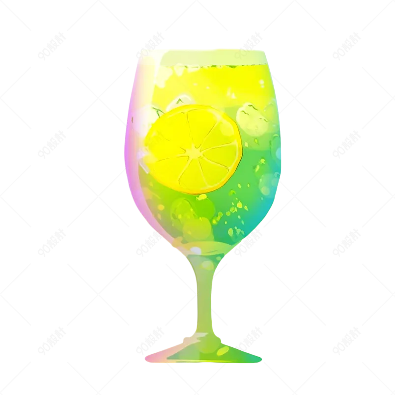 夏日多巴胺高脚杯玻璃杯冰镇柠檬水青柠饮品莫吉托鸡尾酒气泡水元素